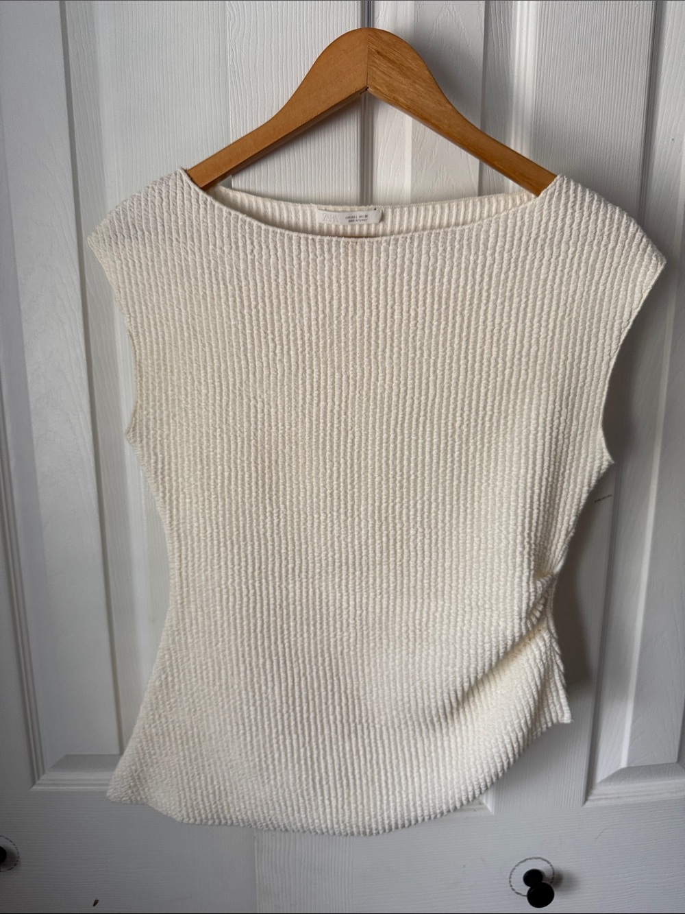 Zara Asymmetrical Textured Sleeveless Knit Top